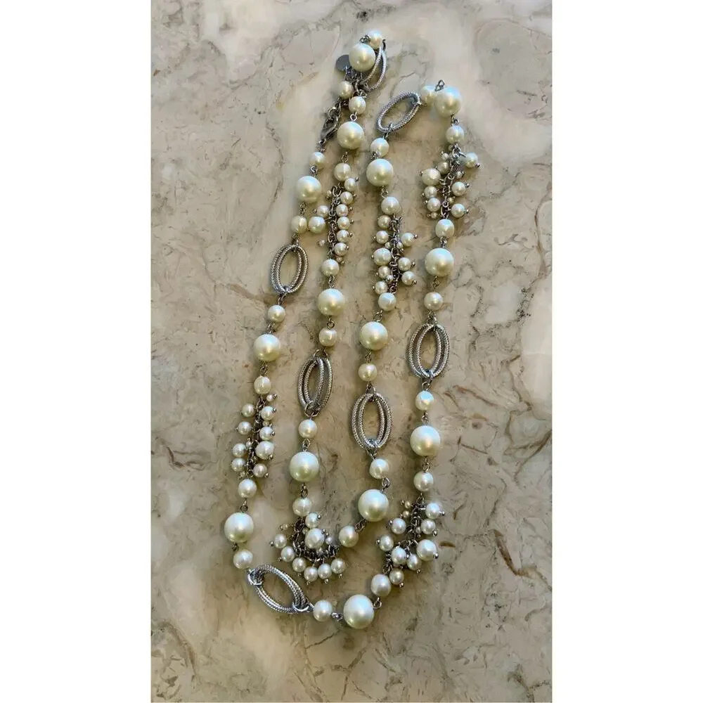 Talbots Faux Pearl Silver Tone Statement Necklace